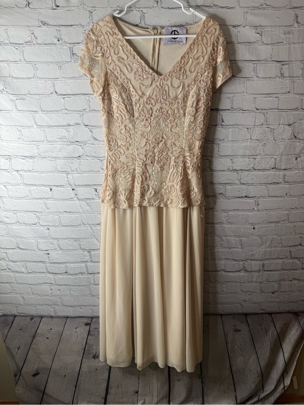 J s collections Cream Beaded V-Neck Maxi Dress
